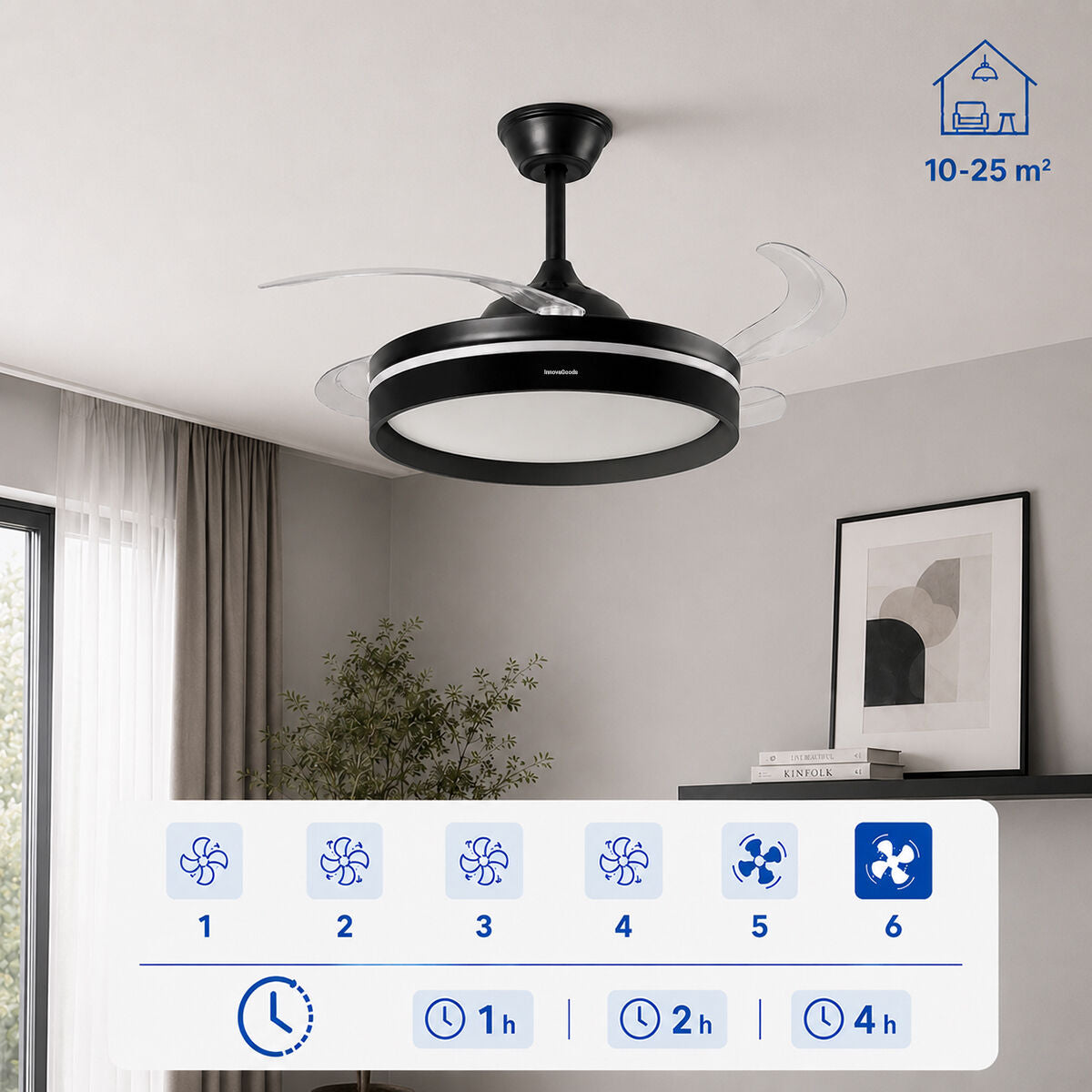Stropni ventilator s LED svjetlom, 4 sklopive lopatice i daljinskim upravljačem InnovaGoods