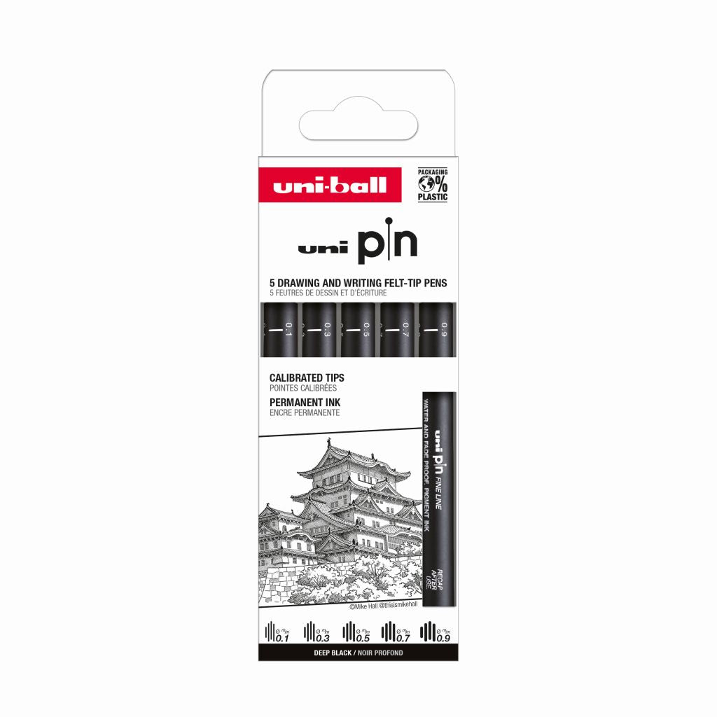 Marker Uni pin set 0,1/0,3/0,5/0,7/0,9 mm črni Classic 5/1