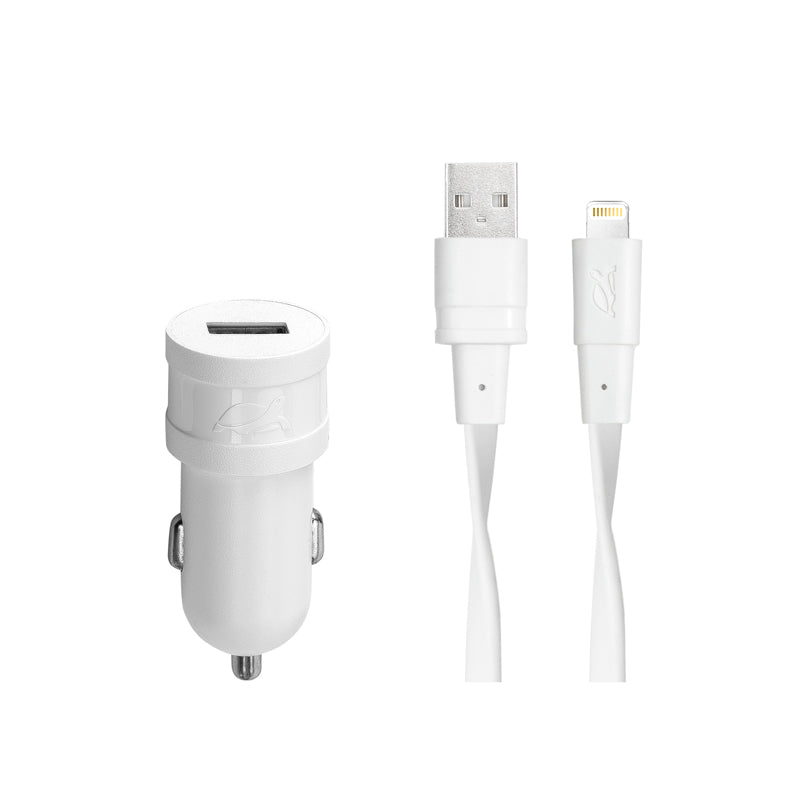 Auto punjač RivaPower VA4215 WD2 White 1A / 1xUSB + kabel MFi Lightning 1.2m